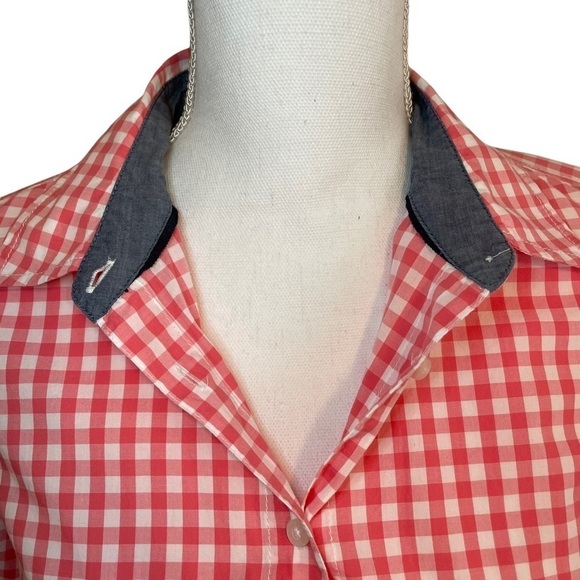 Tommy Hilfiger Coral and White Gingham Button Down Shirt Long Sleeve Classic. 12 - Picture 9 of 12